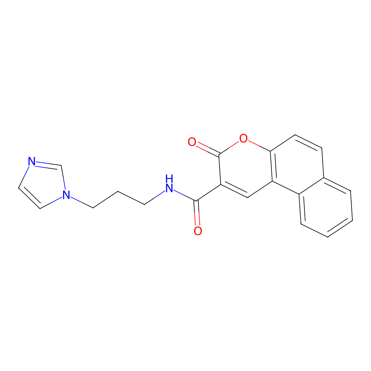 N-(3-imidazol-1-ylpropyl)-3-oxobenzo[f]chromene-2-carboxamide molecular structure, CAS 342384-05-8