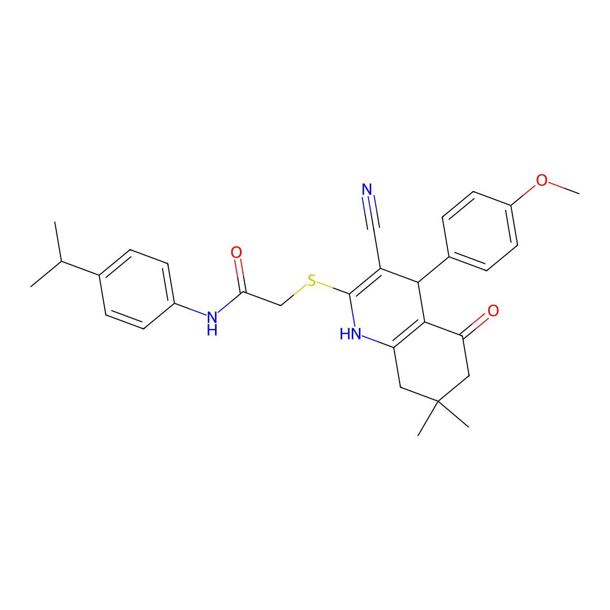 2-[[3-cyano-4-(4-methoxyphenyl)-7,7-dimethyl-5-oxo-1,4,6,8-tetrahydroquinolin-2-yl]sulfanyl]-N-(4-propan-2-ylphenyl)acetamide molecular structure, CAS 342384-51-4