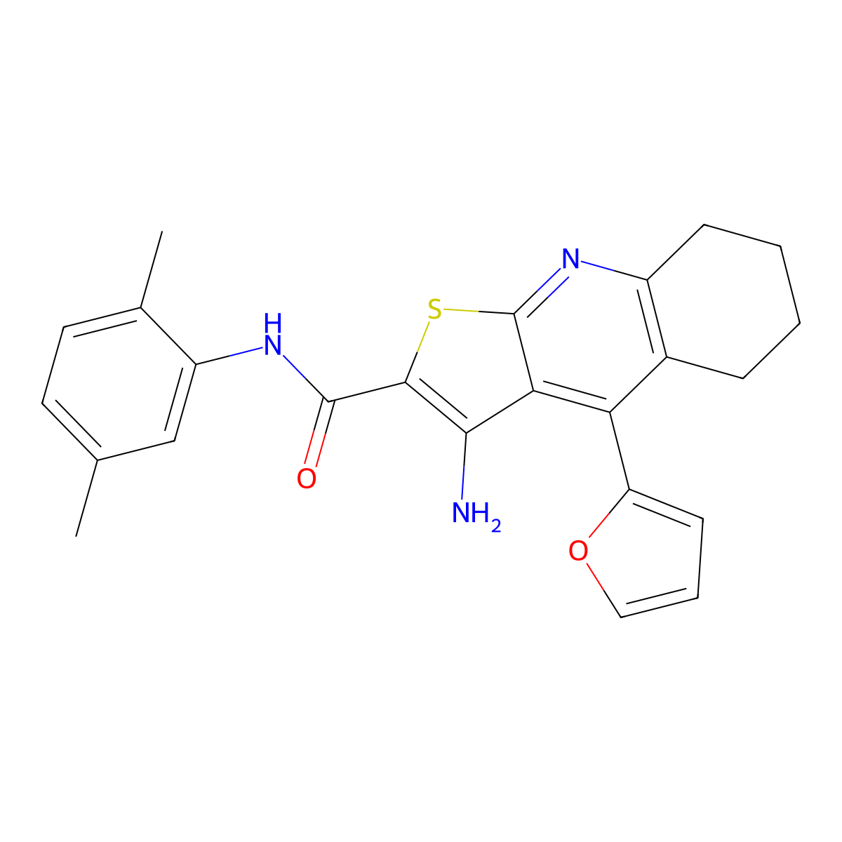 3-amino-N-(2,5-dimethylphenyl)-4-(2-furyl)-5,6,7,8-tetrahydrothieno[2,3-b]quinoline-2-carboxamide molecular structure, CAS 342384-53-6