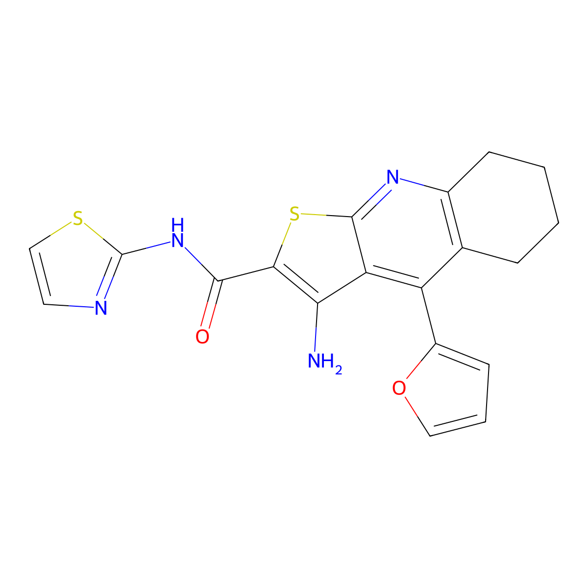 3-amino-4-(furan-2-yl)-N-(1,3-thiazol-2-yl)-5,6,7,8-tetrahydrothieno[2,3-b]quinoline-2-carboxamide molecular structure, CAS 342384-55-8