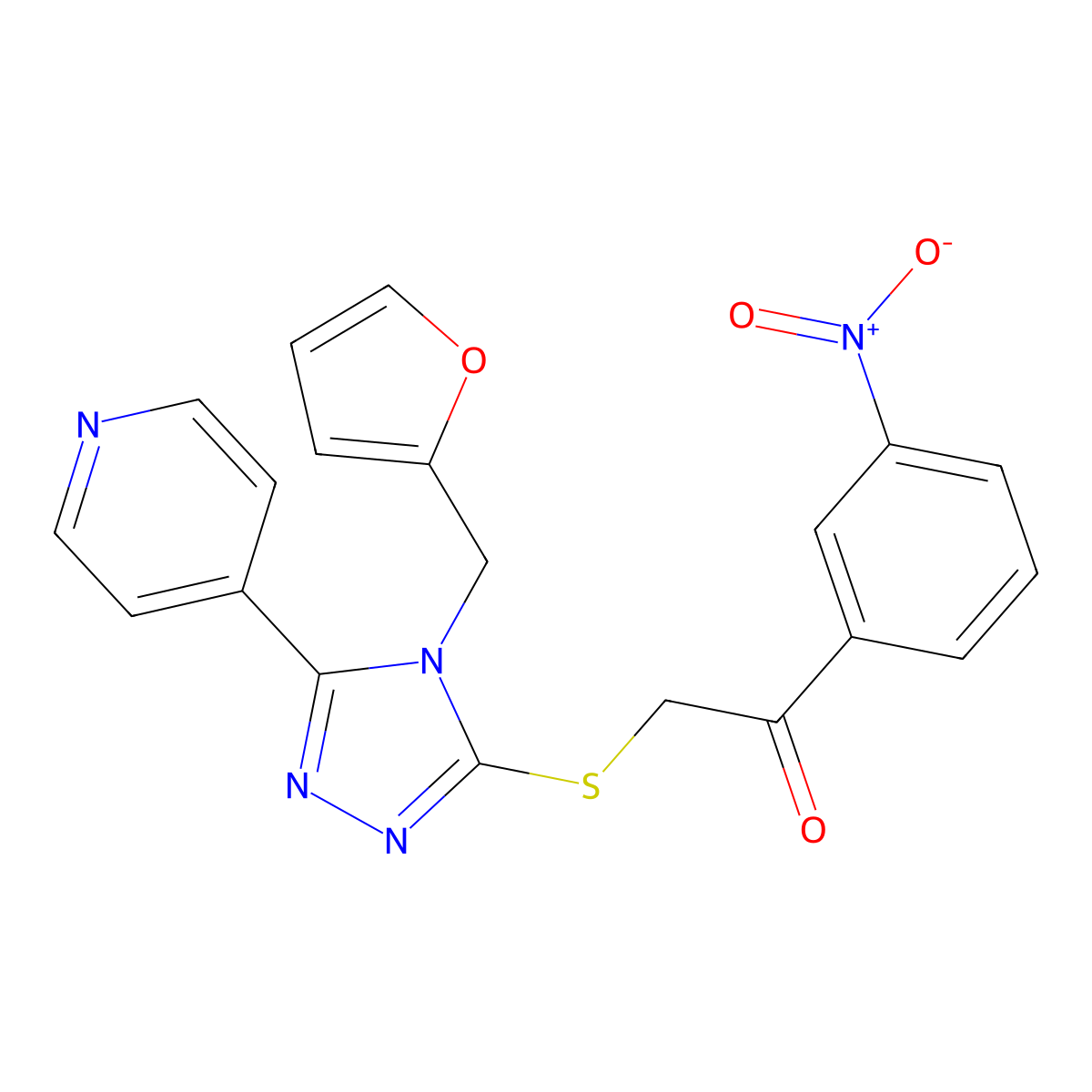 2-[[4-(Furan-2-ylmethyl)-5-pyridin-4-yl-1,2,4-triazol-3-yl]sulfanyl]-1-(3-nitrophenyl)ethanone molecular structure, CAS 342384-91-2