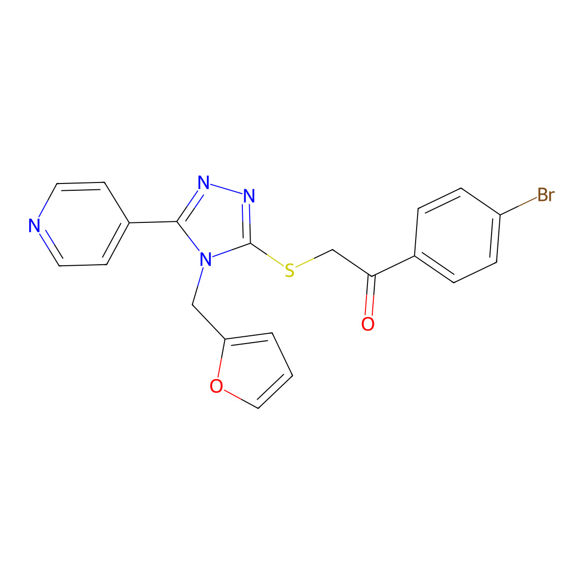 1-(4-Bromophenyl)-2-[[4-(furan-2-ylmethyl)-5-pyridin-4-yl-1,2,4-triazol-3-yl]sulfanyl]ethanone molecular structure, CAS 342384-92-3