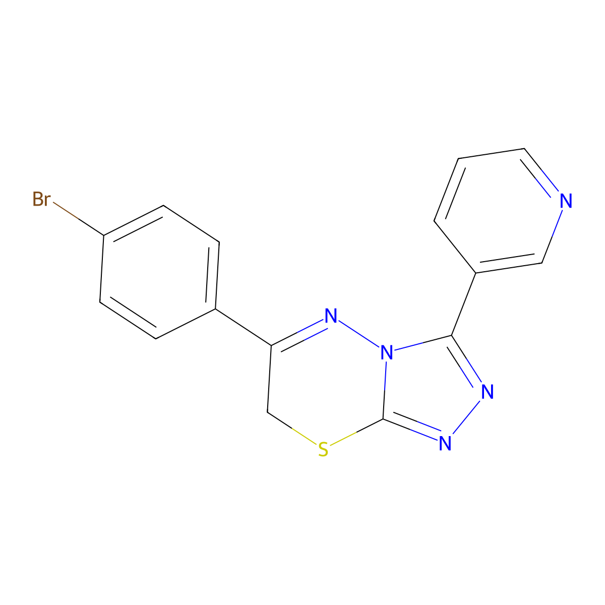 6-(4-bromophenyl)-3-pyridin-3-yl-7H-[1,2,4]triazolo[3,4-b][1,3,4]thiadiazine molecular structure, CAS 342384-93-4