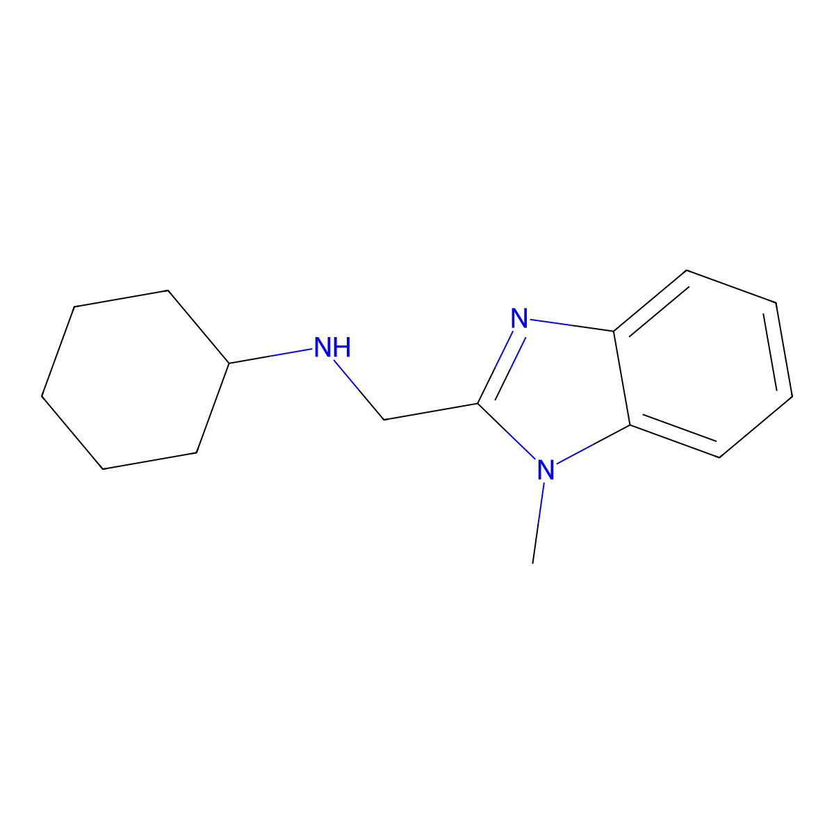 Cyclohexyl-(1-methyl-1H-benzoimidazol-2-ylmethyl)-amine molecular structure, CAS 342385-30-2