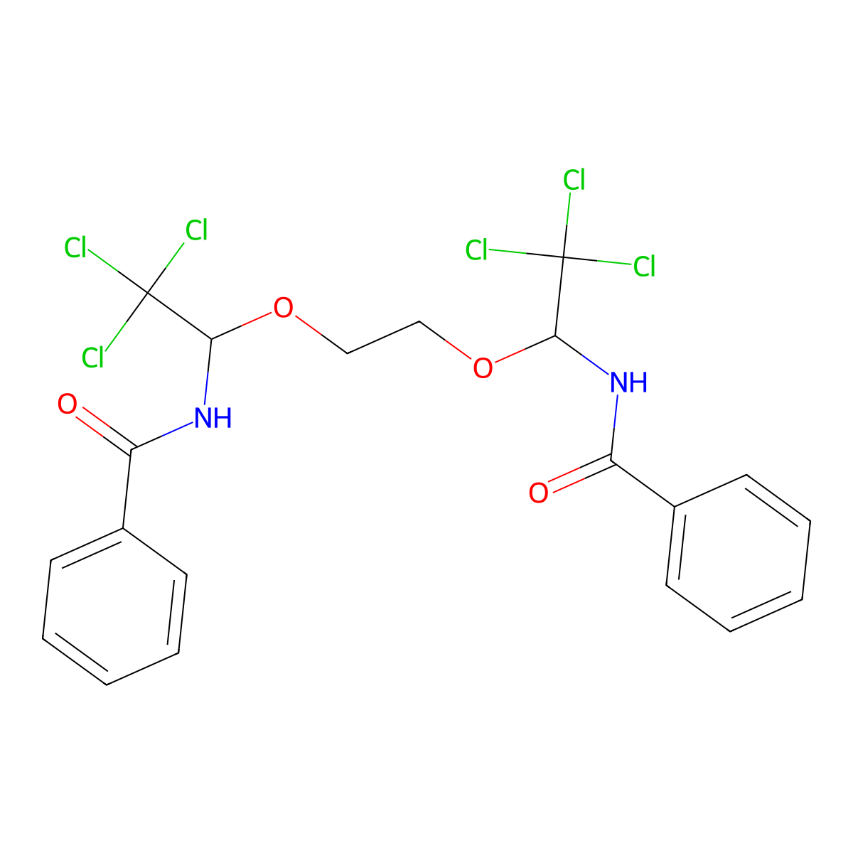 N-[1-[2-(1-benzamido-2,2,2-trichloroethoxy)ethoxy]-2,2,2-trichloroethyl]benzamide molecular structure, CAS 342387-32-0