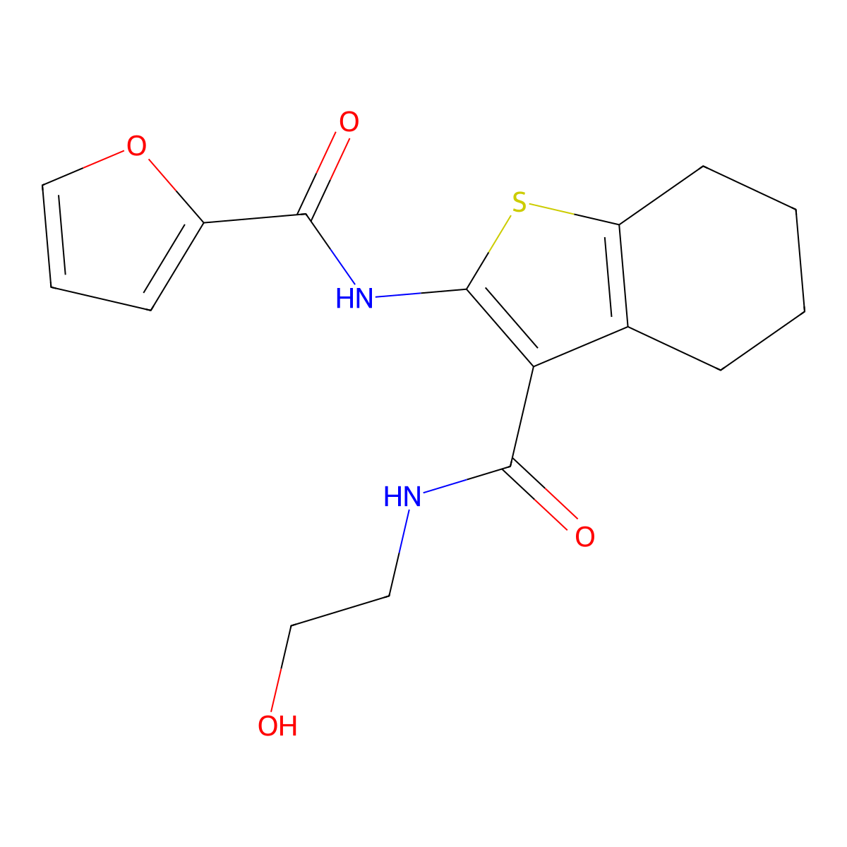 N-(3-{[(2-hydroxyethyl)amino]carbonyl}-4,5,6,7-tetrahydro-1-benzothien-2-yl)-2-furamide molecular structure, CAS 342388-69-6