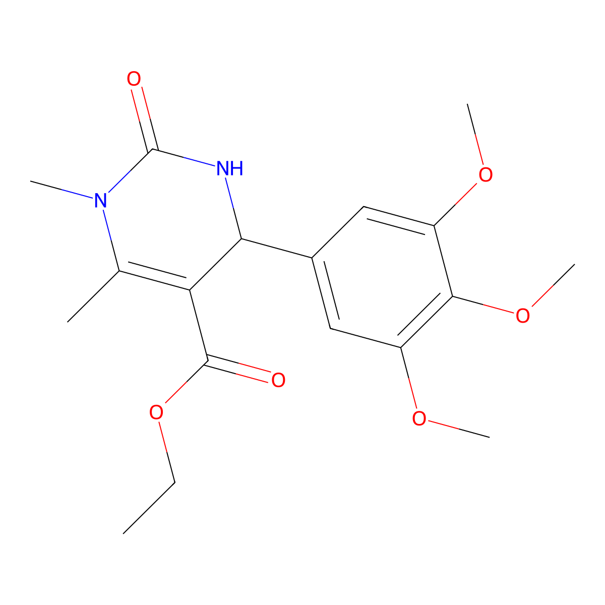 Ethyl 1,6-dimethyl-2-oxo-4-(3,4,5-trimethoxyphenyl)-1,2,3,4-tetrahydropyrimidine-5-carboxylate molecular structure, CAS 342390-51-6