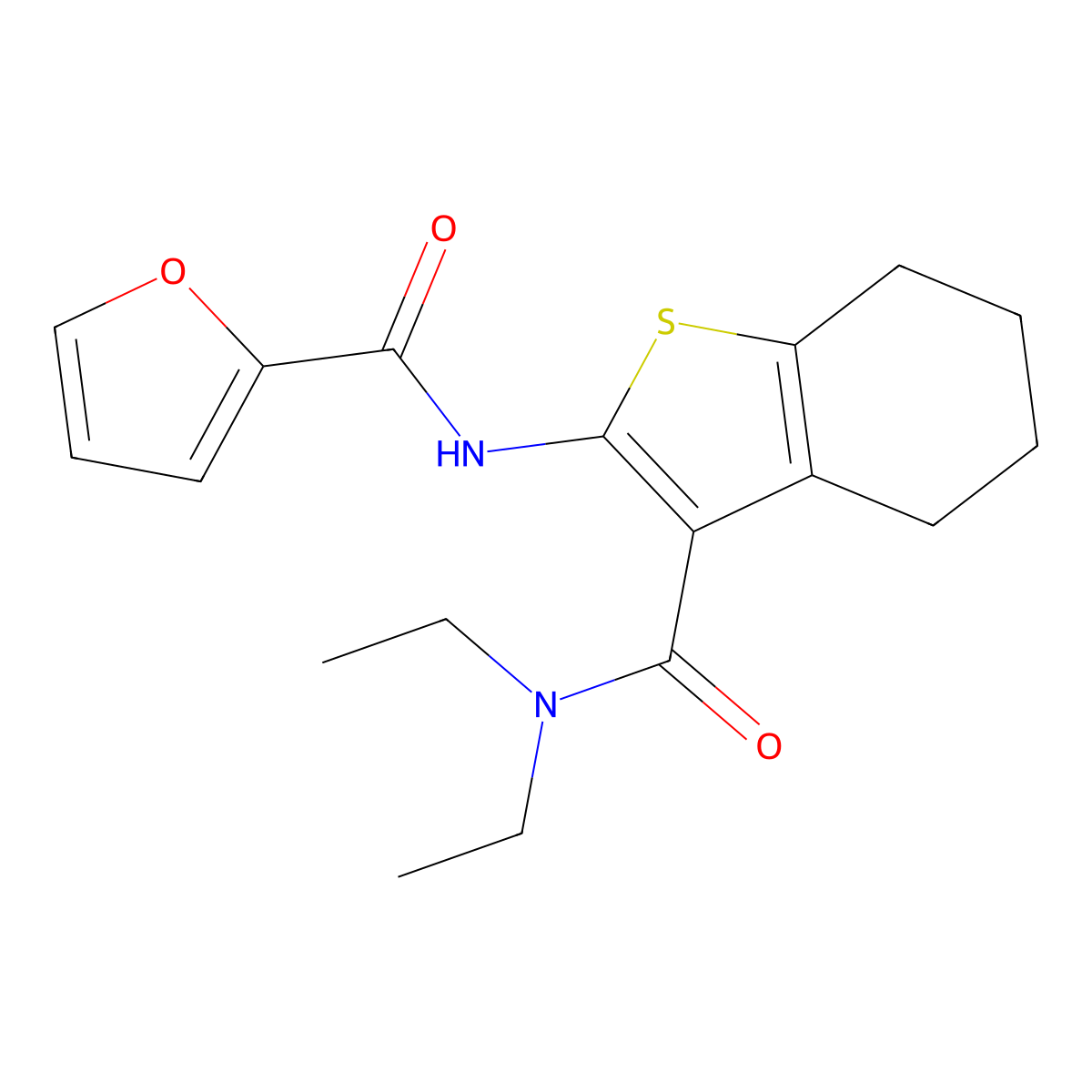 N-[3-(diethylcarbamoyl)-4,5,6,7-tetrahydro-1-benzothiophen-2-yl]furan-2-carboxamide molecular structure, CAS 342390-57-2