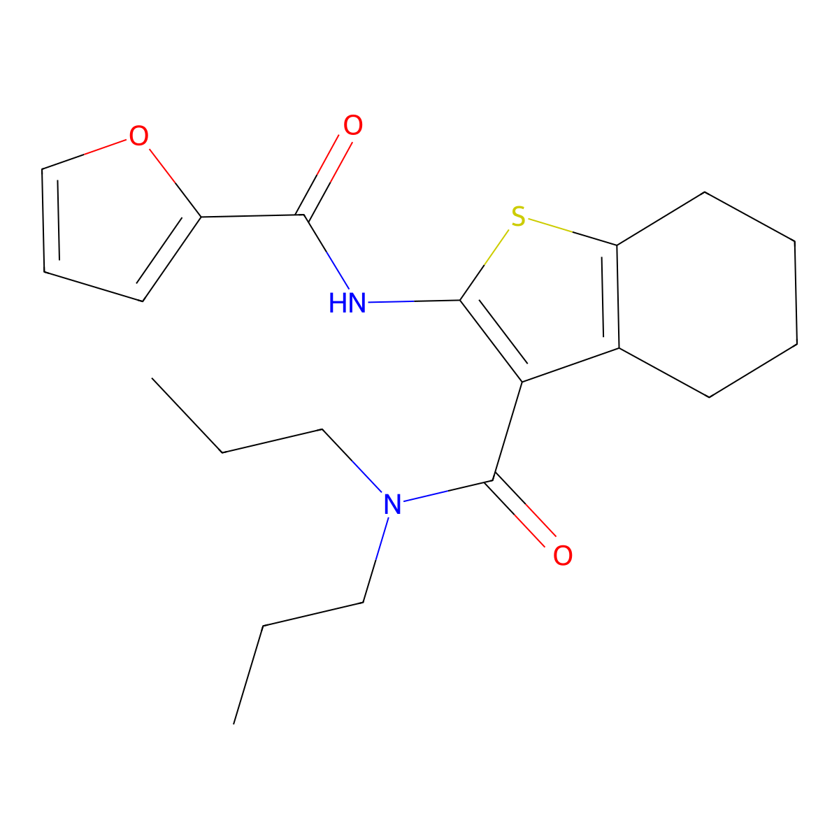 N-[3-(dipropylcarbamoyl)-4,5,6,7-tetrahydro-1-benzothiophen-2-yl]furan-2-carboxamide molecular structure, CAS 342390-58-3