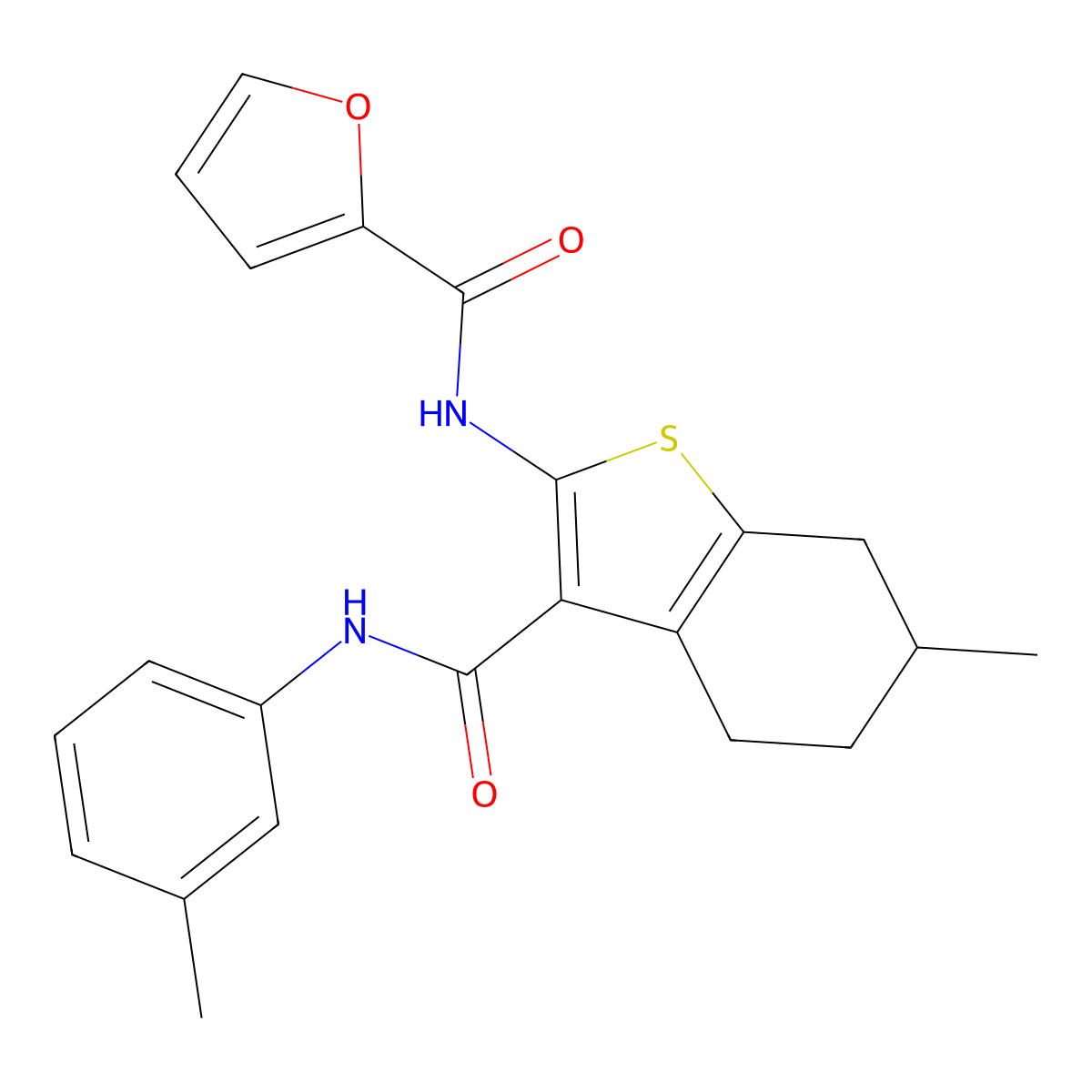 N-[6-methyl-3-[(3-methylphenyl)carbamoyl]-4,5,6,7-tetrahydro-1-benzothiophen-2-yl]furan-2-carboxamide molecular structure, CAS 342390-59-4
