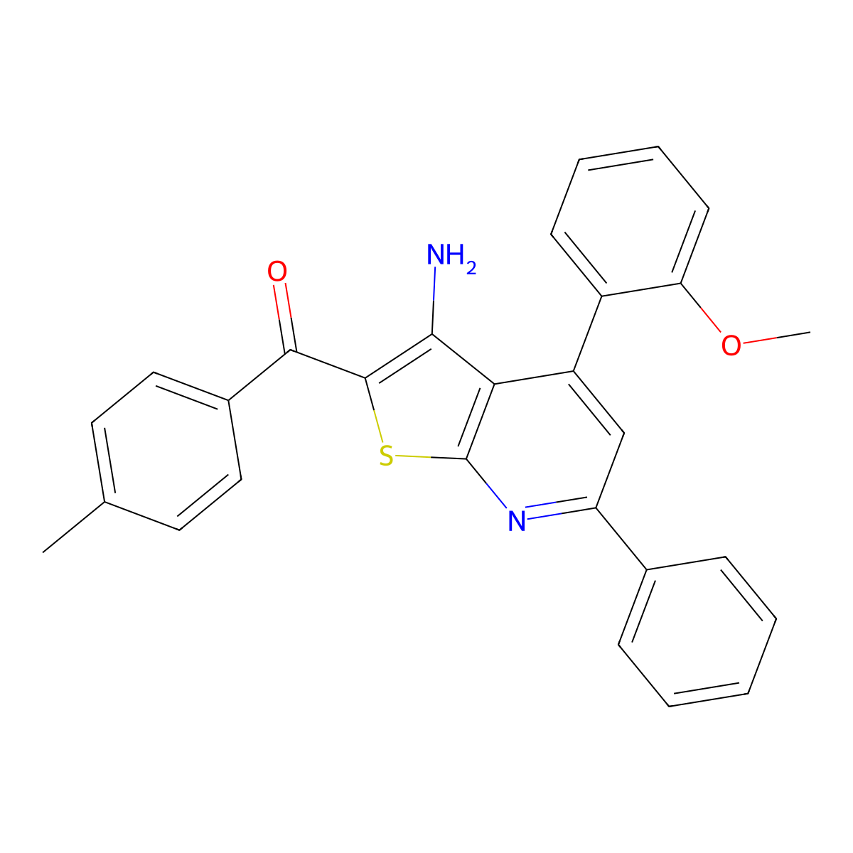 [3-Amino-4-(2-methoxyphenyl)-6-phenylthieno[2,3-b]pyridin-2-yl]-(4-methylphenyl)methanone molecular structure, CAS 342391-39-3
