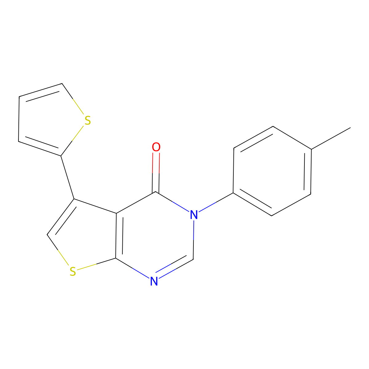 3-(4-Methylphenyl)-5-thiophen-2-ylthieno[2,3-d]pyrimidin-4-one molecular structure, CAS 342391-57-5