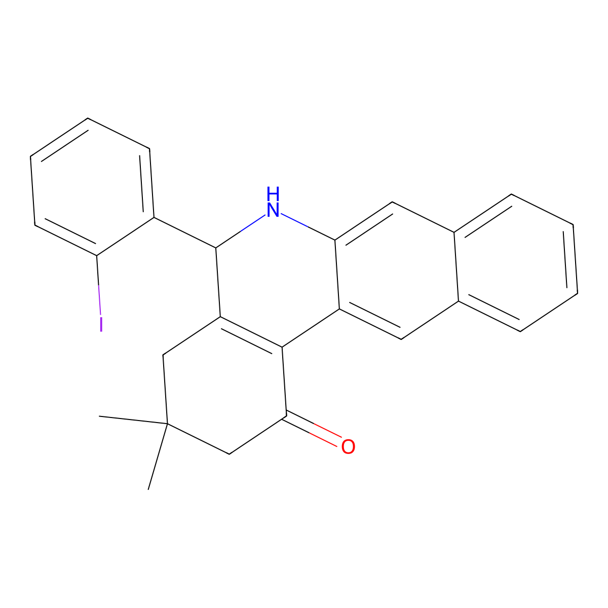5-(2-iodophenyl)-3,3-dimethyl-3,4,5,6-tetrahydrobenzo[b]phenanthridin-1(2H)-one molecular structure, CAS 342392-05-6