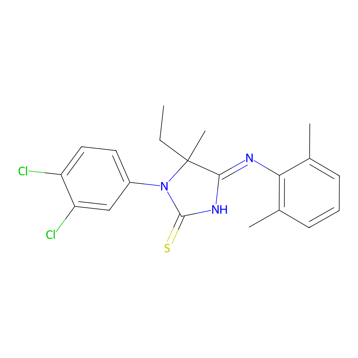 1-(3,4-Dichlorophenyl)-4-[(2,6-dimethylphenyl)imino]-5-ethyl-5-methyl-2-imidazolidinethione molecular structure, CAS 342392-09-0