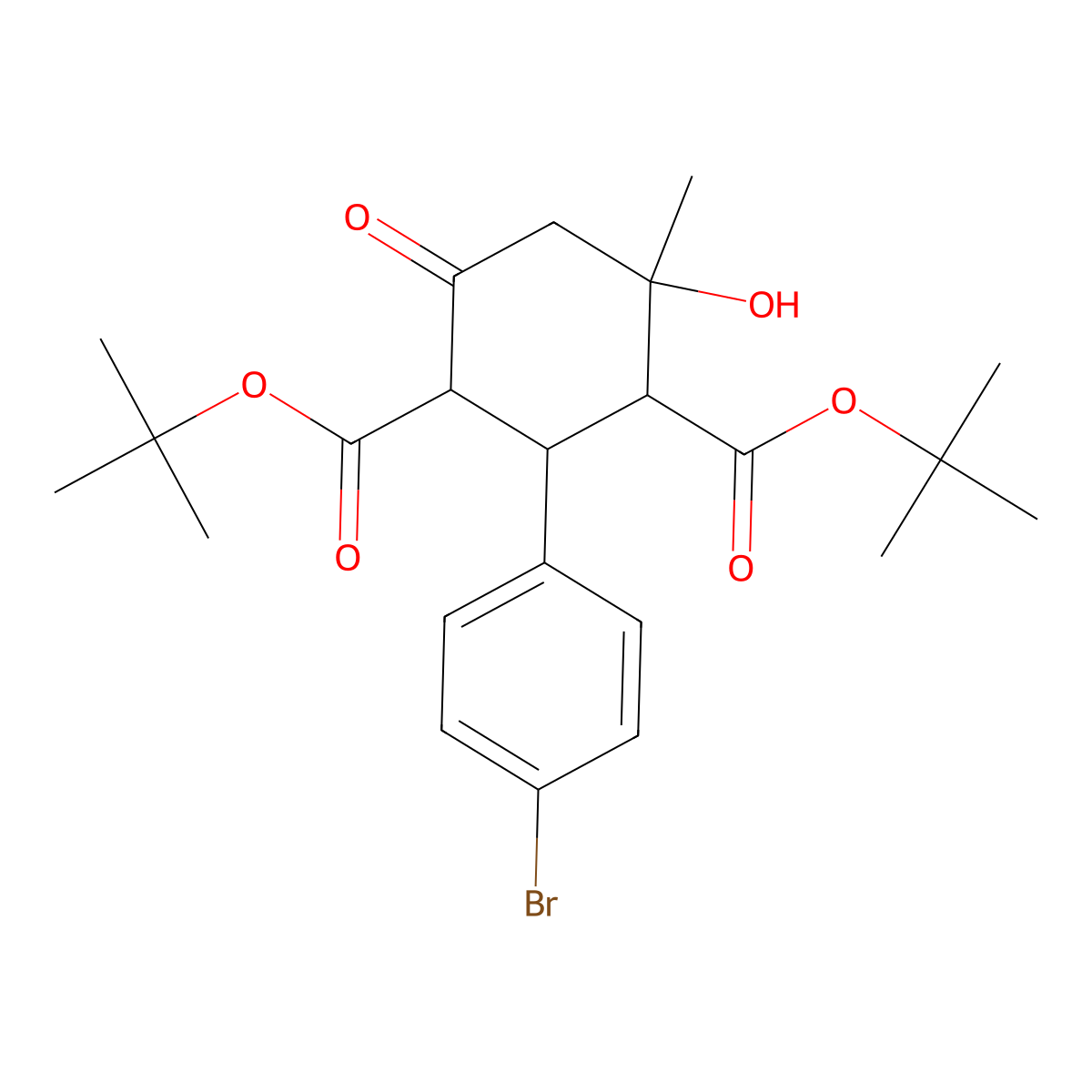 Ditert-butyl 2-(4-bromophenyl)-4-hydroxy-4-methyl-6-oxocyclohexane-1,3-dicarboxylate molecular structure, CAS 342394-62-1