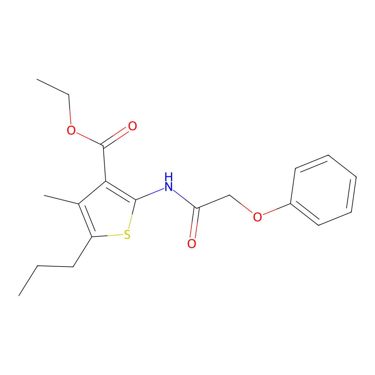 Ethyl 4-methyl-2-[(phenoxyacetyl)amino]-5-propyl-3-thiophenecarboxylate molecular structure, CAS 342397-15-3