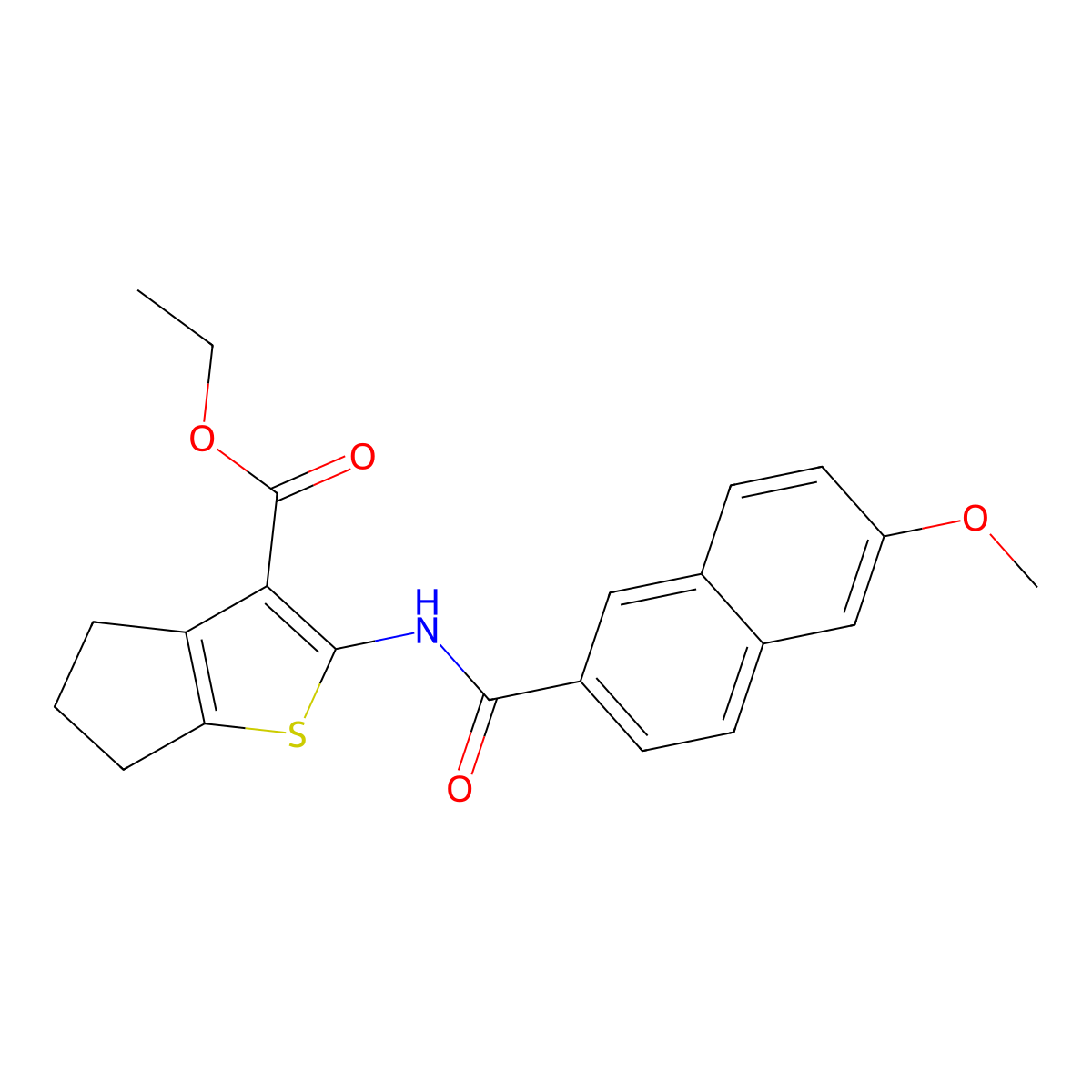 ethyl 2-[(6-methoxy-2-naphthoyl)amino]-5,6-dihydro-4H-cyclopenta[b]thiophene-3-carboxylate molecular structure, CAS 342397-37-9