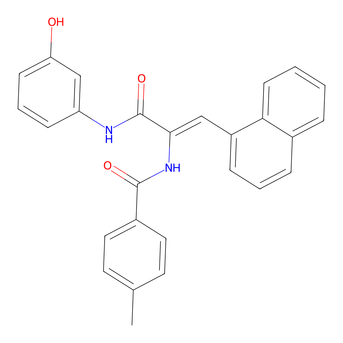 N-(3-((3-Hydroxyphenyl)amino)-1-(naphthalen-1-yl)-3-oxoprop-1-en-2-yl)-4-methylbenzamide molecular structure, CAS 342397-80-2