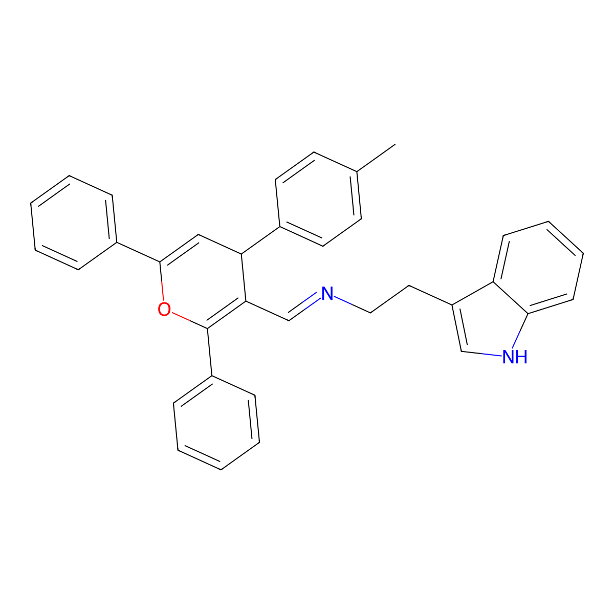 2-(1H-indol-3-yl)-N-{(E)-[4-(4-methylphenyl)-2,6-diphenyl-4H-pyran-3-yl]methylidene}ethanamine molecular structure, CAS 342398-23-6