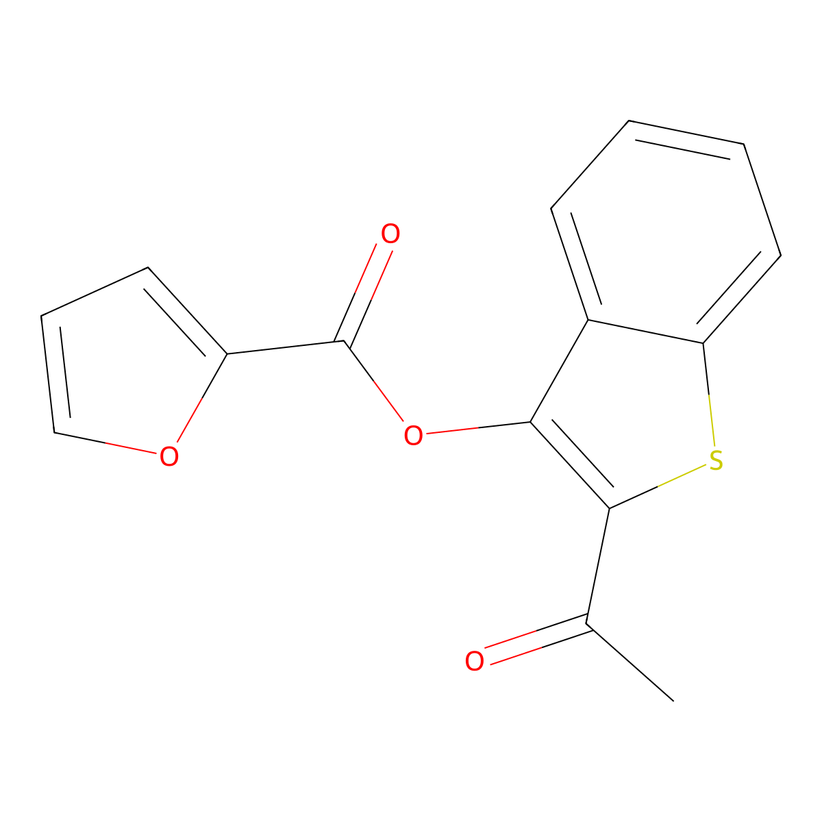 2-Furancarboxylic acid (2-acetyl-1-benzothiophen-3-yl) ester molecular structure, CAS 342398-59-8