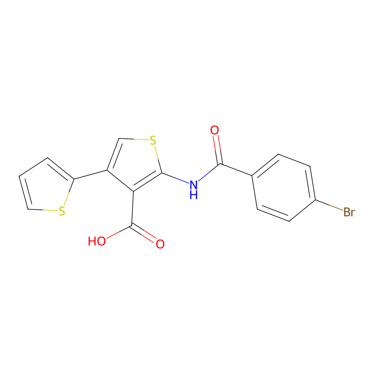 2-[(4-Bromobenzoyl)amino]-4-thiophen-2-ylthiophene-3-carboxylic acid molecular structure, CAS 342398-63-4