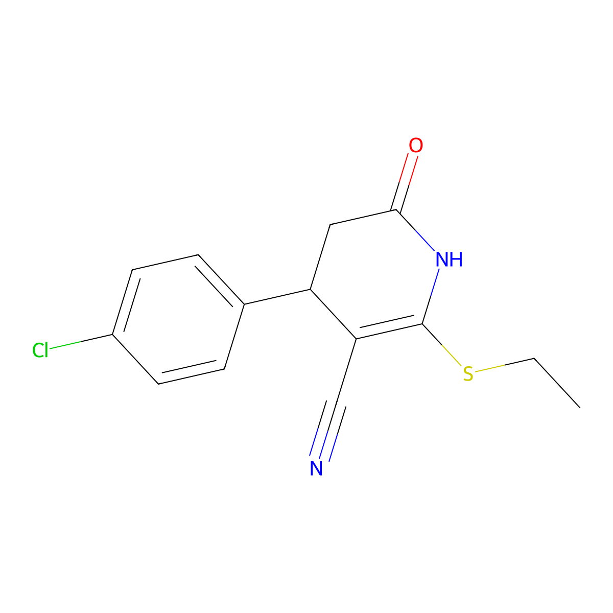 4-(4-chlorophenyl)-6-ethylsulfanyl-2-oxo-3,4-dihydro-1H-pyridine-5-carbonitrile molecular structure, CAS 342398-73-6