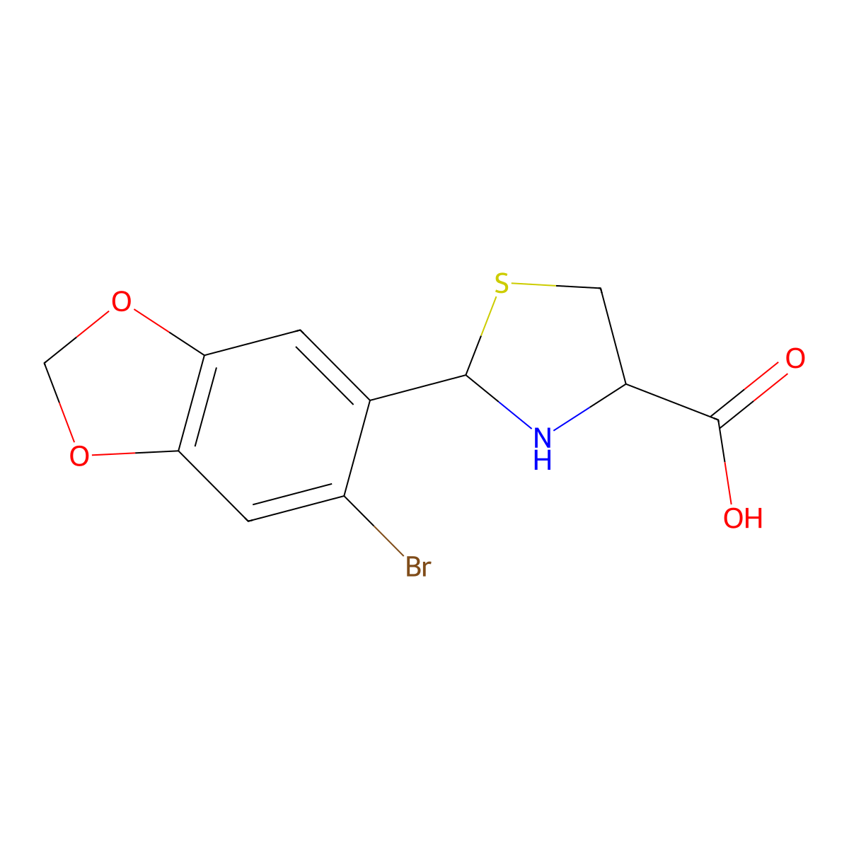 2-(6-Bromo-1,3-benzodioxol-5-yl)-1,3-thiazolidine-4-carboxylic acid molecular structure, CAS 342406-10-4