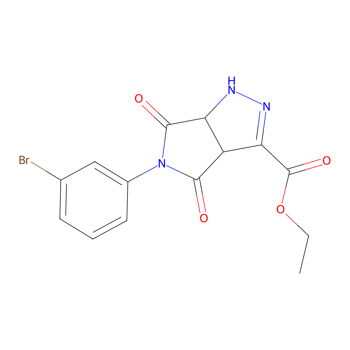 Ethyl 5-(3-bromophenyl)-4,6-dioxo-1,3a,4,5,6,6a-hexahydropyrrolo[3,4-c]pyrazole-3-carboxylate molecular structure, CAS 342417-44-1