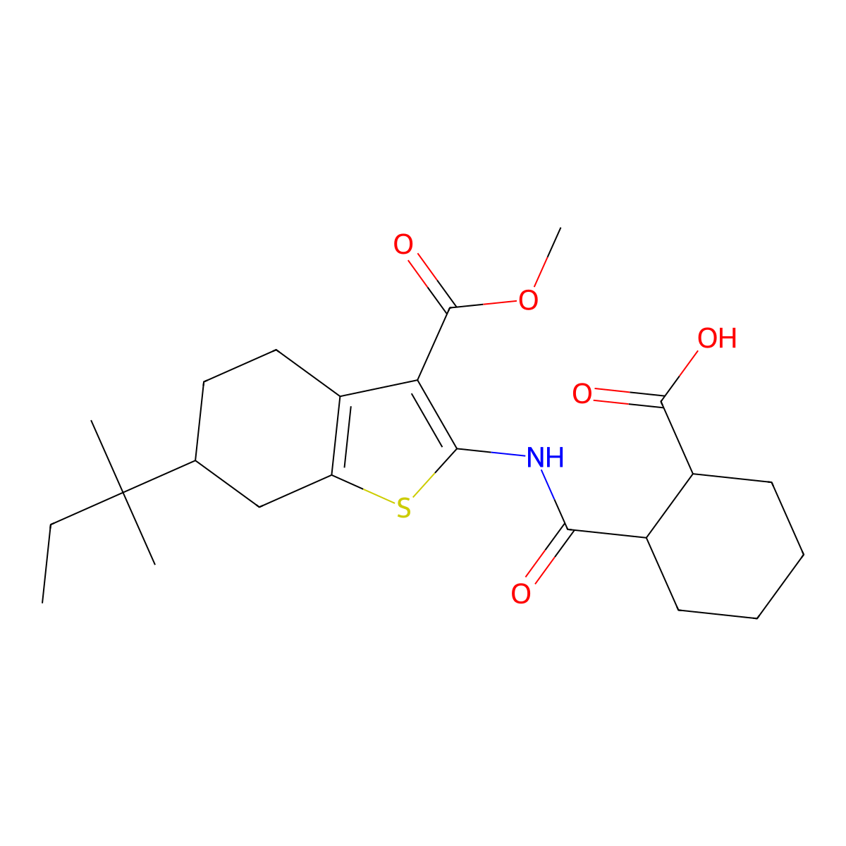 2-{[3-(Methoxycarbonyl)-6-(2-methylbutan-2-yl)-4,5,6,7-tetrahydro-1-benzothiophen-2-yl]carbamoyl}cyclohexanecarboxylic acid molecular structure, CAS 342421-85-6