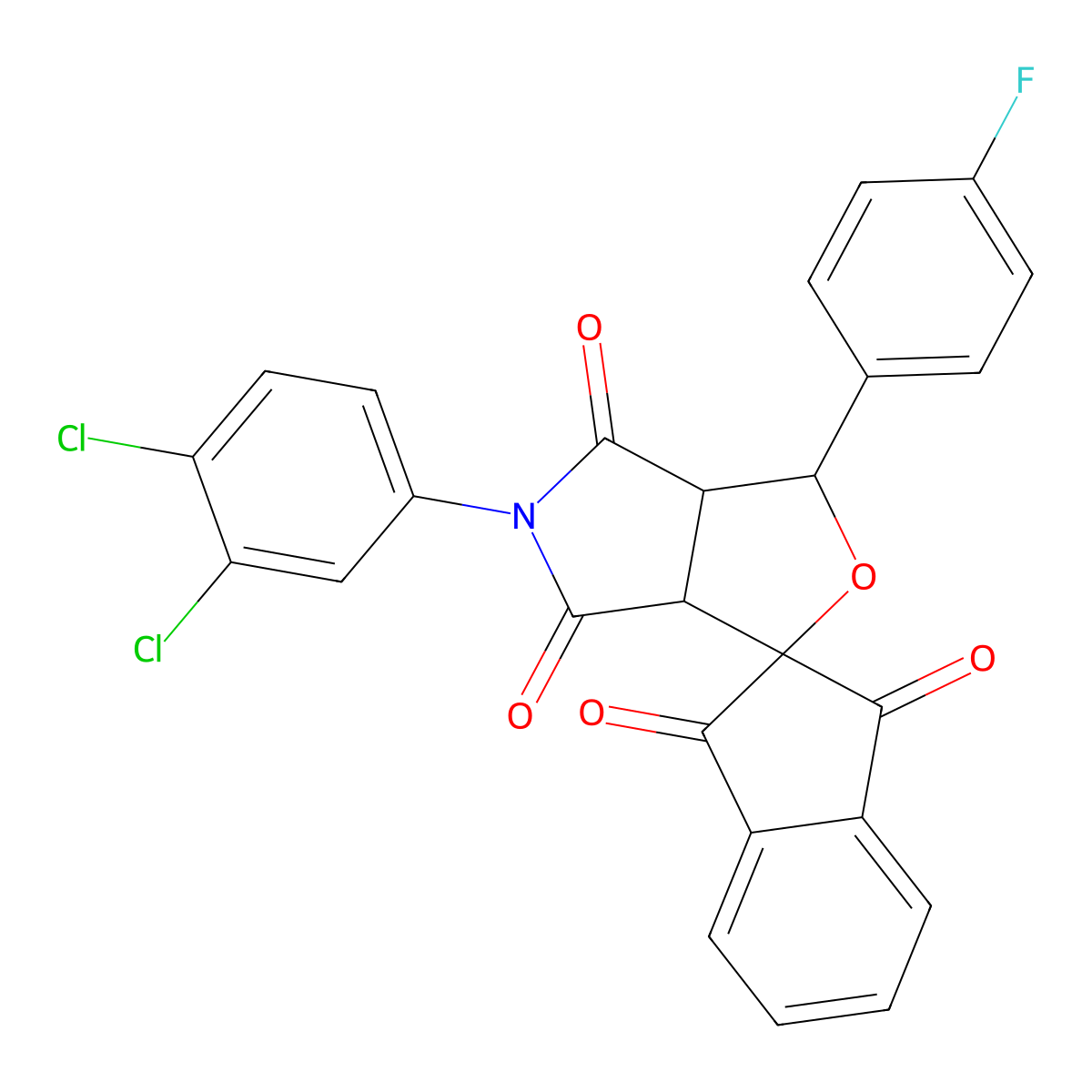 5-(3,4-dichlorophenyl)-1-(4-fluorophenyl)spiro[3a,6a-dihydro-1H-furo[3,4-c]pyrrole-3,2'-indene]-1',3',4,6-tetrone molecular structure, CAS 342431-18-9