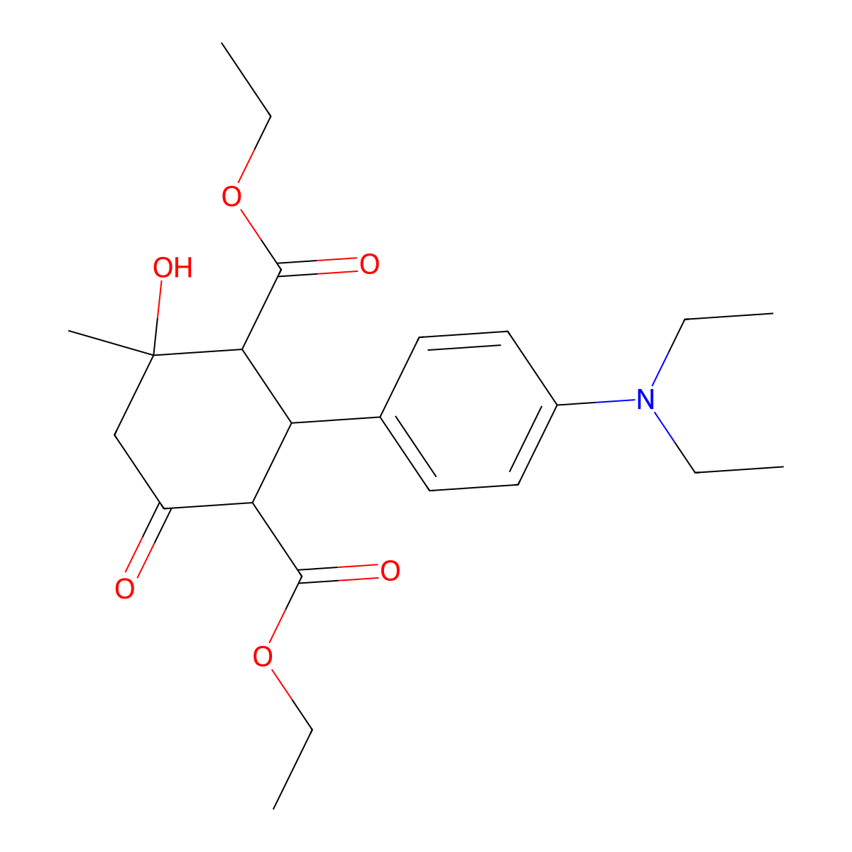 Diethyl 2-[4-(diethylamino)phenyl]-4-hydroxy-4-methyl-6-oxocyclohexane-1,3-dicarboxylate molecular structure, CAS 342431-22-5
