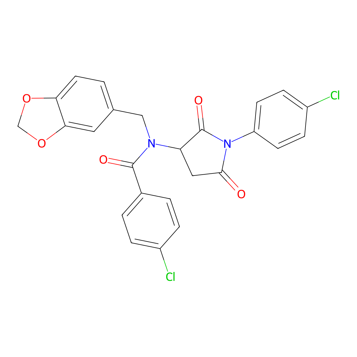 N-(1,3-benzodioxol-5-ylmethyl)-4-chloro-N-[1-(4-chlorophenyl)-2,5-dioxopyrrolidin-3-yl]benzamide molecular structure, CAS 342431-38-3