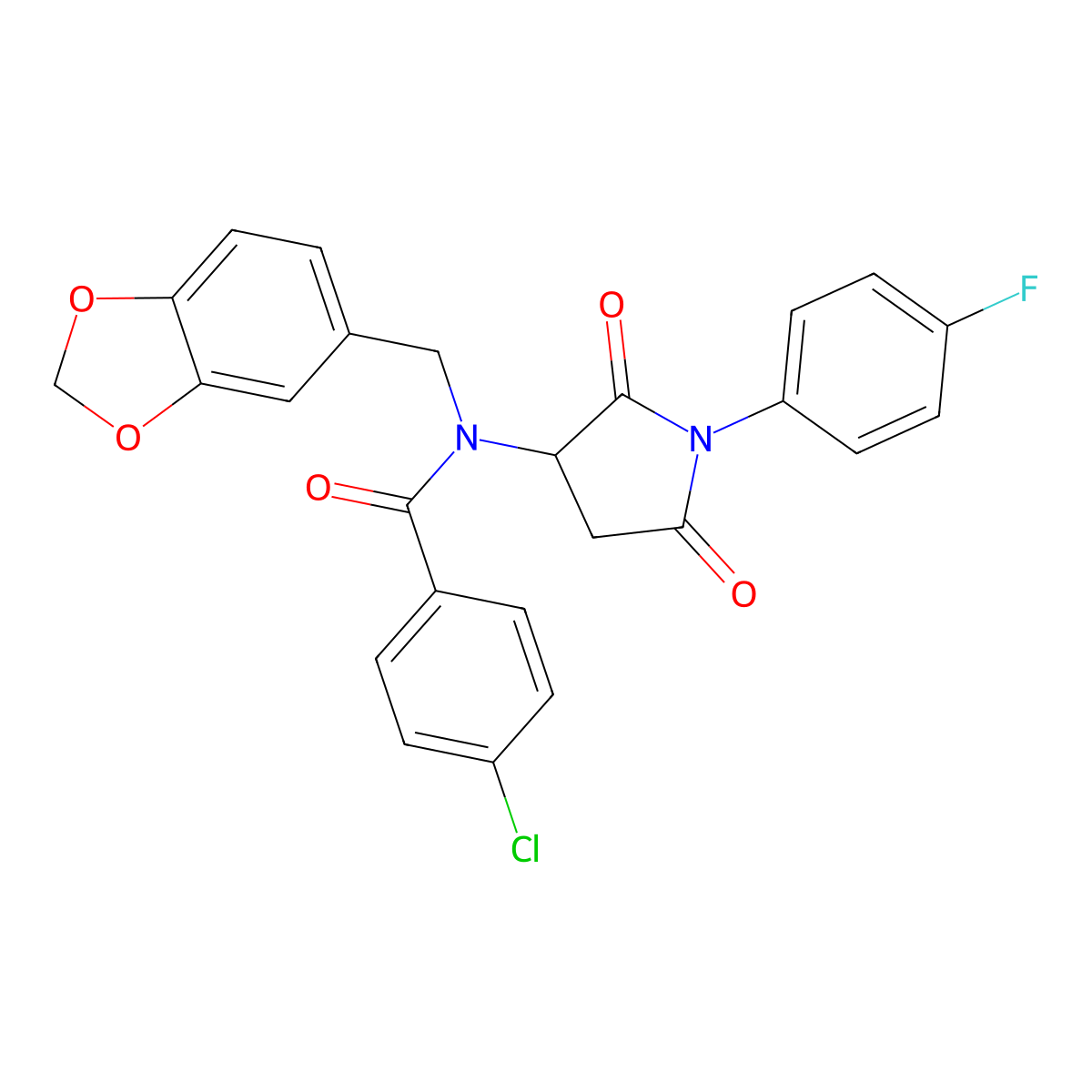 N-(1,3-benzodioxol-5-ylmethyl)-4-chloro-N-[1-(4-fluorophenyl)-2,5-dioxopyrrolidin-3-yl]benzamide molecular structure, CAS 342431-39-4