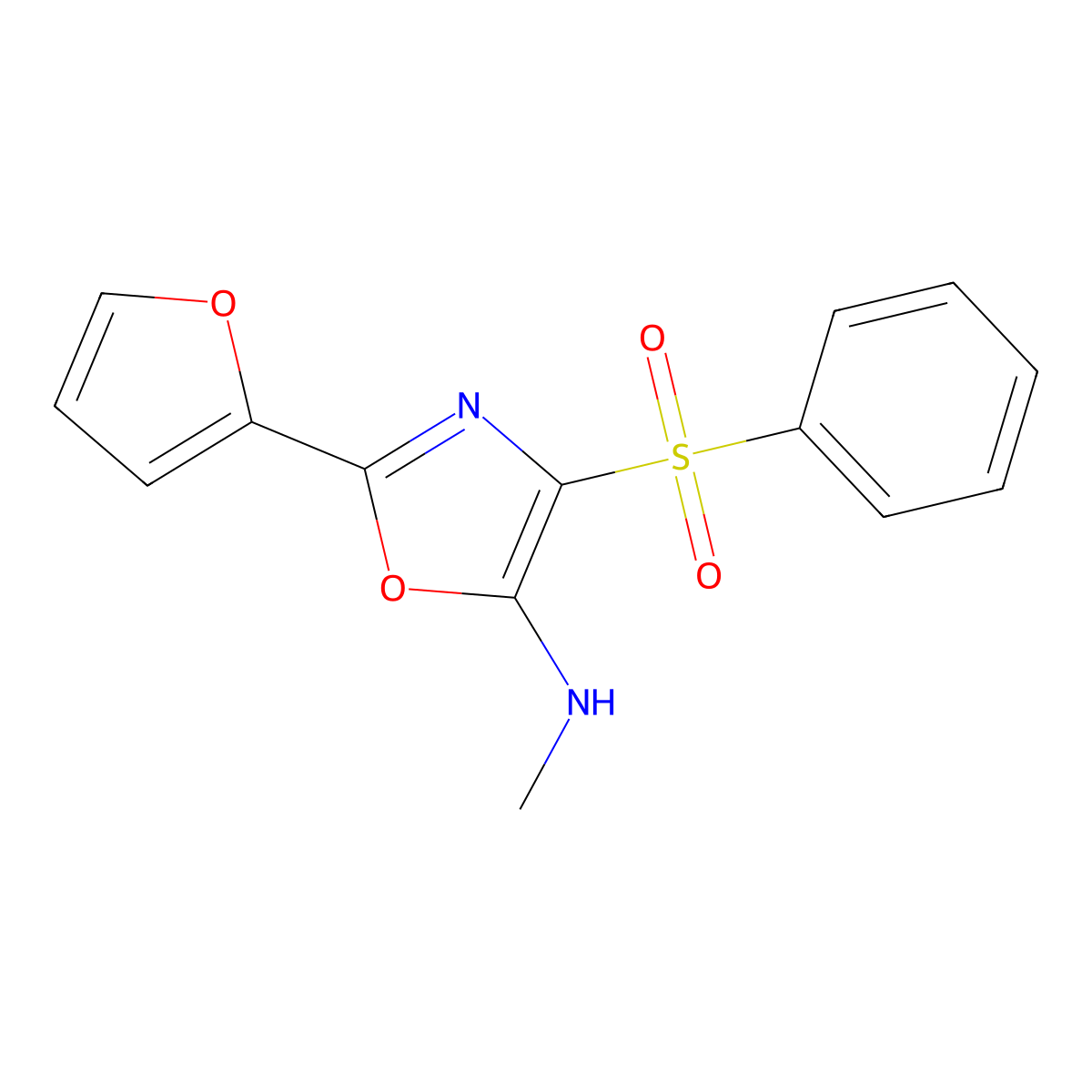 4-(benzenesulfonyl)-2-(furan-2-yl)-N-methyl-1,3-oxazol-5-amine molecular structure, CAS 342433-23-2