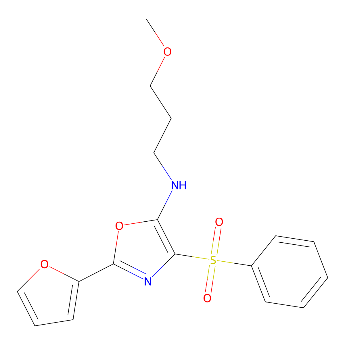 4-(benzenesulfonyl)-2-(furan-2-yl)-N-(3-methoxypropyl)-1,3-oxazol-5-amine molecular structure, CAS 342433-24-3
