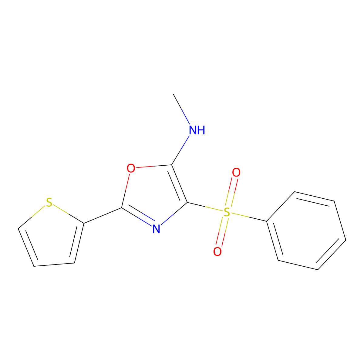 4-(benzenesulfonyl)-N-methyl-2-thiophen-2-yl-1,3-oxazol-5-amine molecular structure, CAS 342433-30-1
