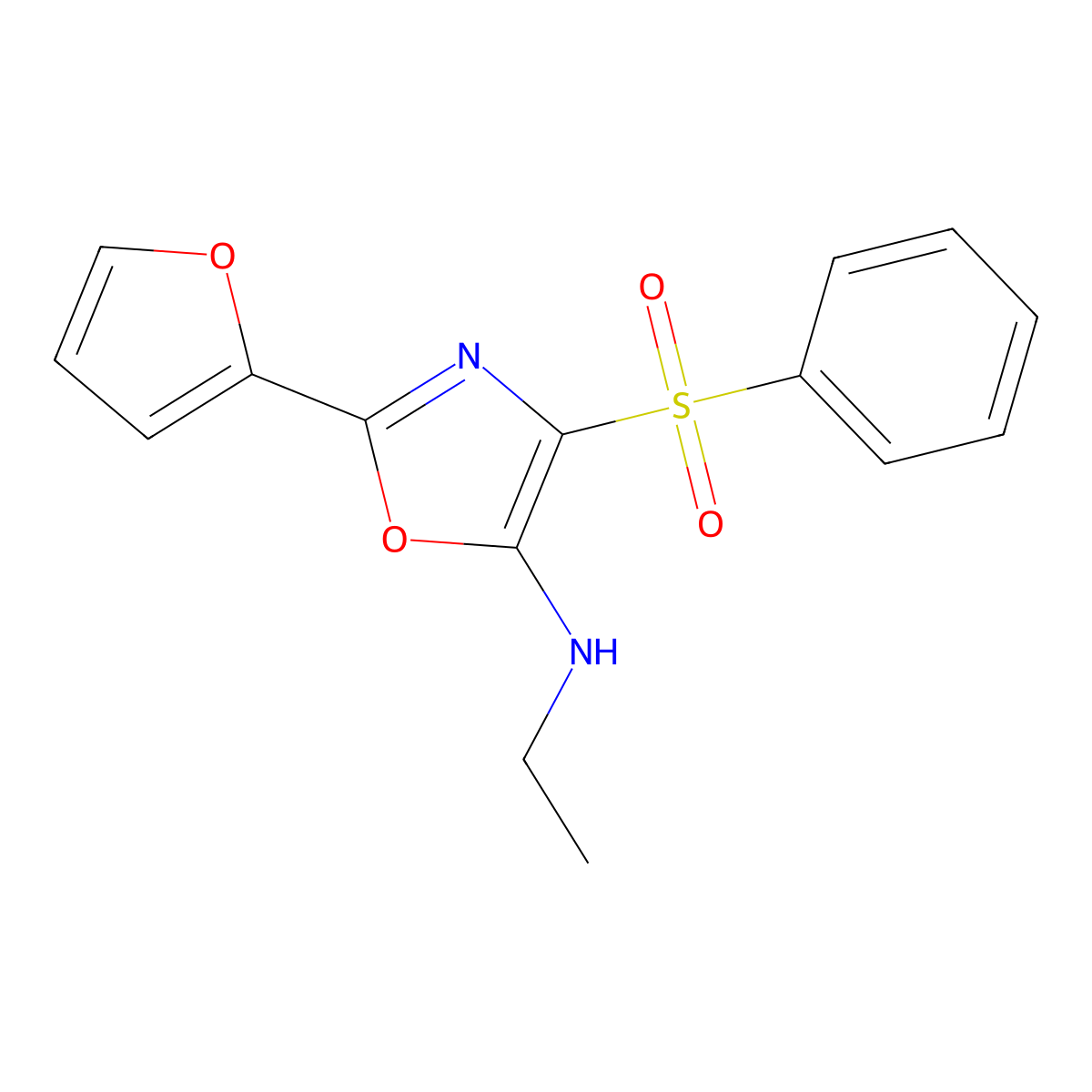 N-ethyl-2-(furan-2-yl)-4-(phenylsulfonyl)oxazol-5-amine molecular structure, CAS 342433-34-5