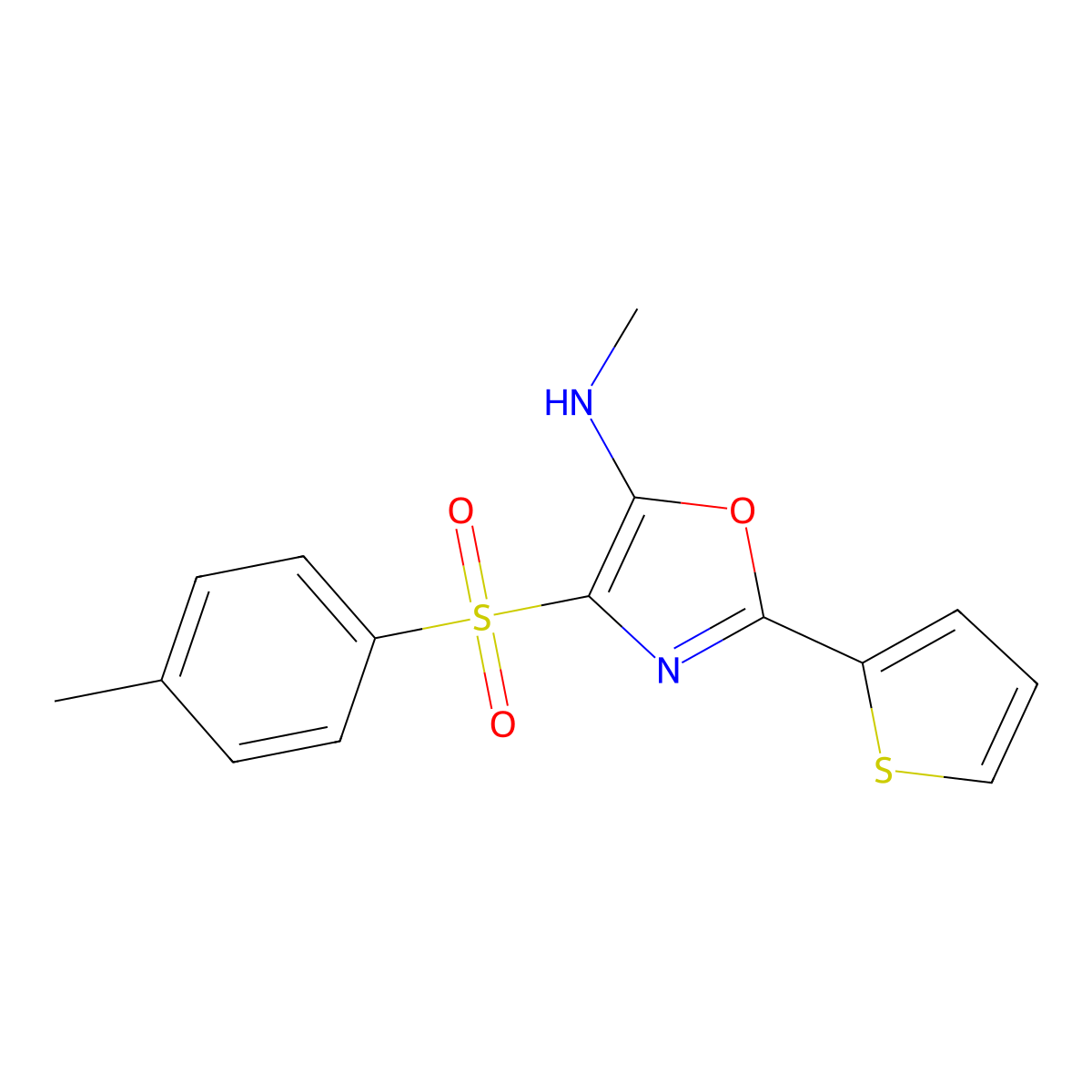 N-methyl-4-(4-methylphenyl)sulfonyl-2-thiophen-2-yl-1,3-oxazol-5-amine molecular structure, CAS 342433-46-9