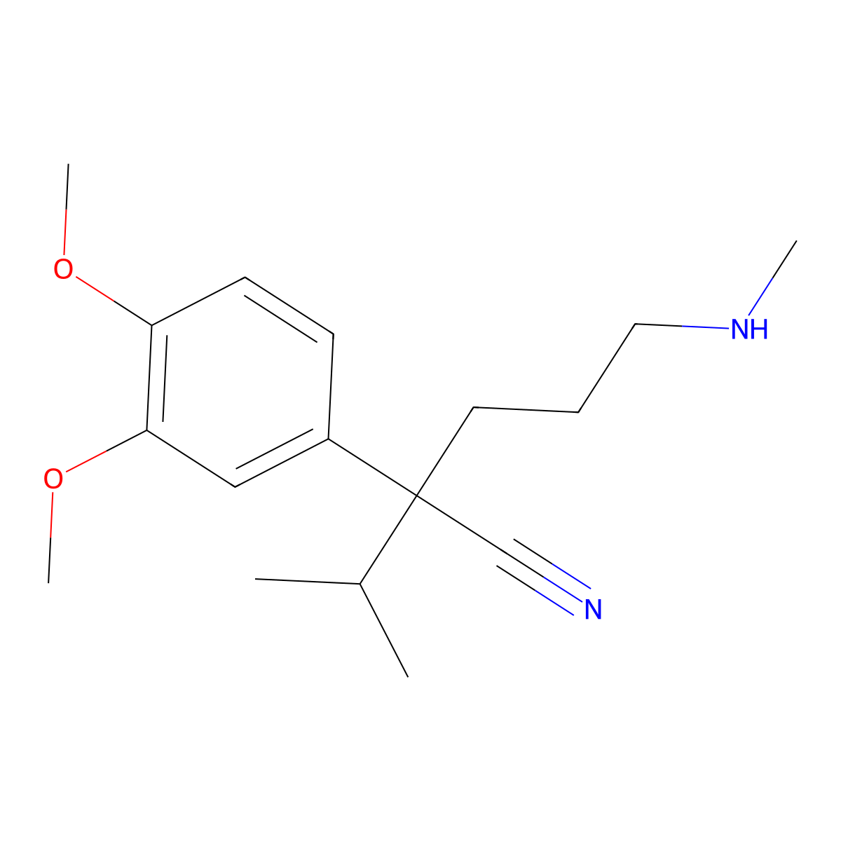 3,4-Dimethoxy-alpha-(3-(methylamino)propyl)-alpha-(1-methylethyl)benzeneacetonitrile molecular structure, CAS 34245-14-2