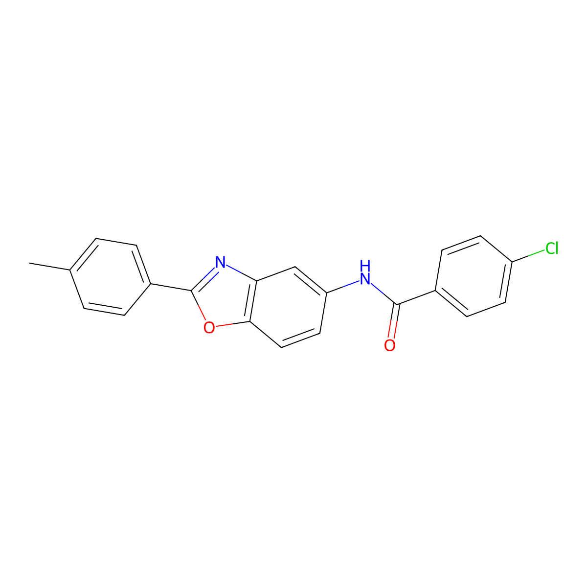 4-chloro-N-[2-(4-methylphenyl)-1,3-benzoxazol-5-yl]benzamide molecular structure, CAS 342590-80-1