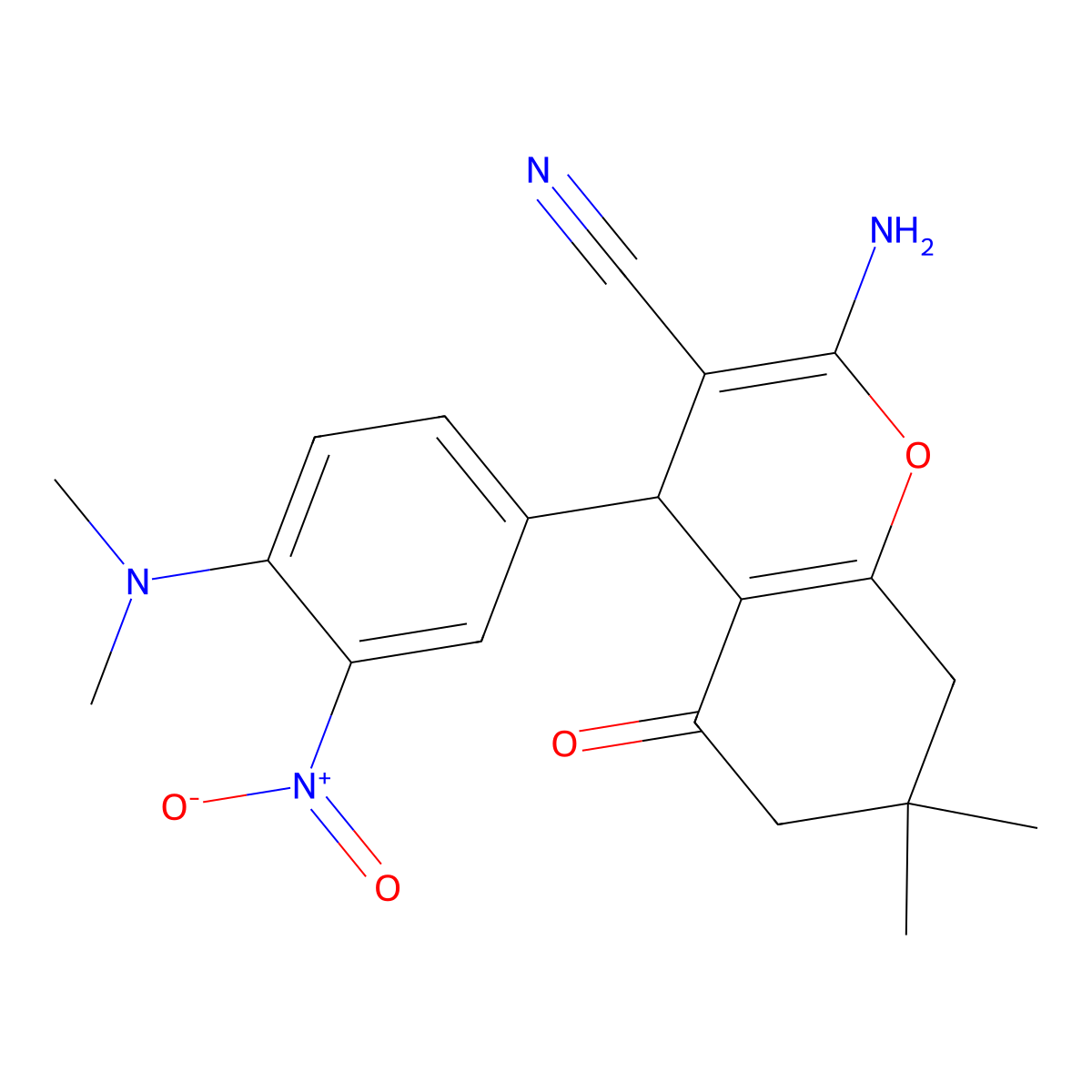 2-amino-4-[4-(dimethylamino)-3-nitrophenyl]-7,7-dimethyl-5-oxo-6,8-dihydro-4H-chromene-3-carbonitrile molecular structure, CAS 342591-43-9