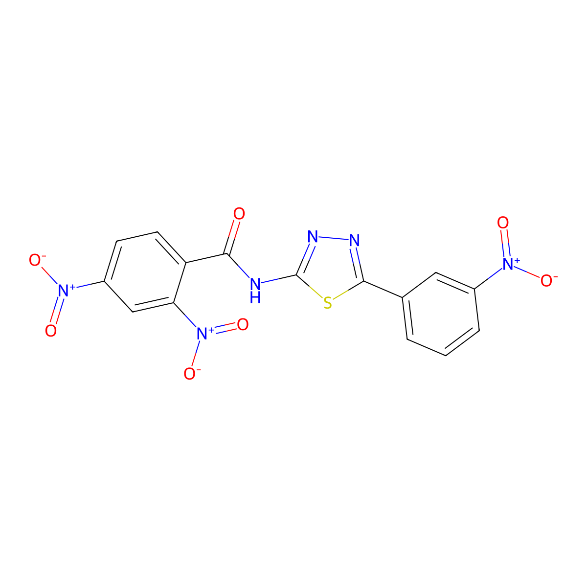 2,4-dinitro-N-[5-(3-nitrophenyl)-1,3,4-thiadiazol-2-yl]benzamide molecular structure, CAS 342591-52-0