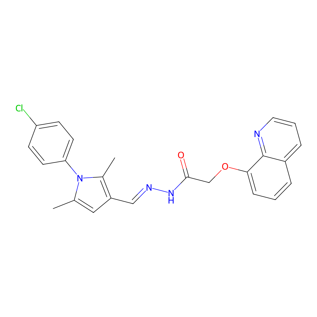 2-(8-Quinolinyloxy)acetic acid 2-[[1-(4-chlorophenyl)-2,5-dimethyl-1H-pyrrol-3-yl]methylene]hydrazide molecular structure, CAS 342592-58-9