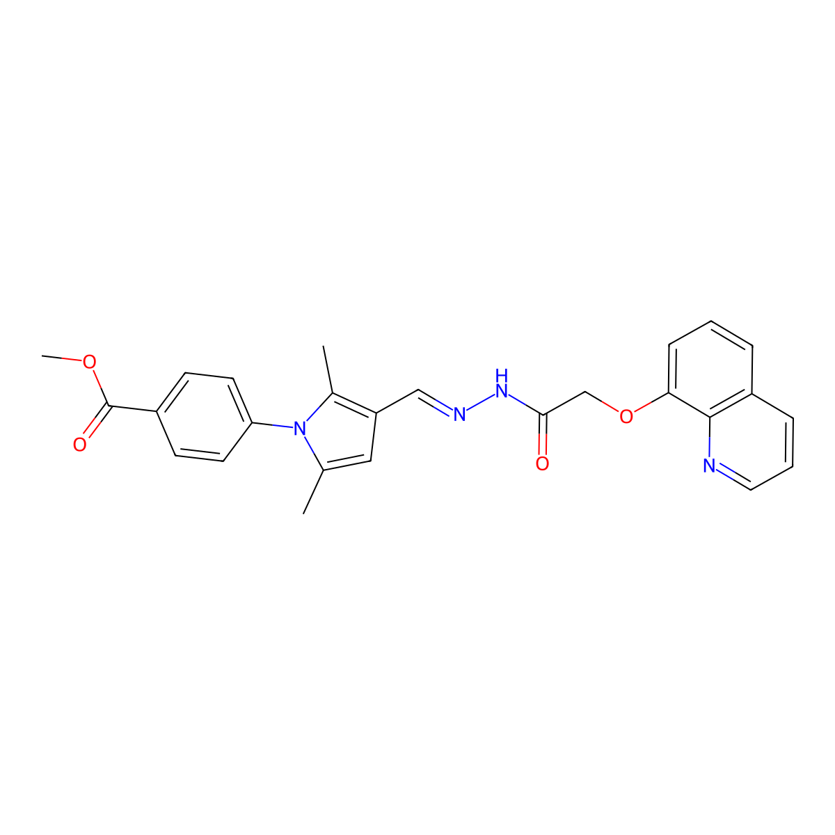 Methyl 4-[2,5-dimethyl-3-[[2-[2-(8-quinolinyloxy)acetyl]hydrazinylidene]methyl]-1H-pyrrol-1-yl]benzoate molecular structure, CAS 342592-69-2