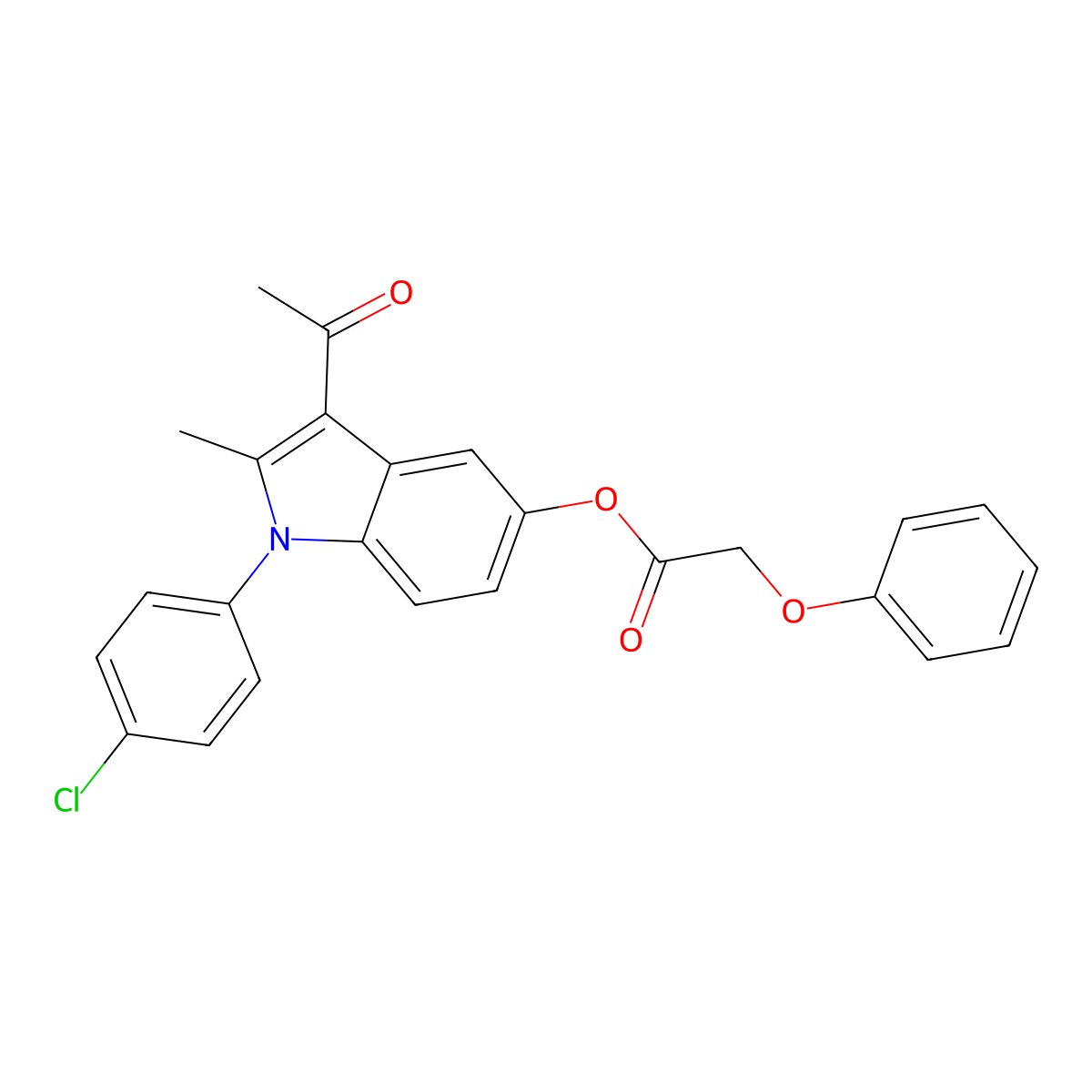 3-acetyl-1-(4-chlorophenyl)-2-methyl-1H-indol-5-yl phenoxyacetate molecular structure, CAS 342594-25-6
