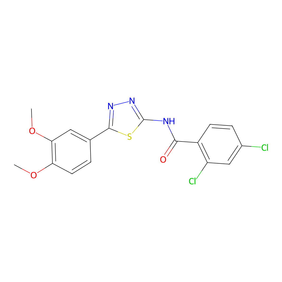 2,4-dichloro-N-[5-(3,4-dimethoxyphenyl)-1,3,4-thiadiazol-2-yl]benzamide molecular structure, CAS 342594-28-9