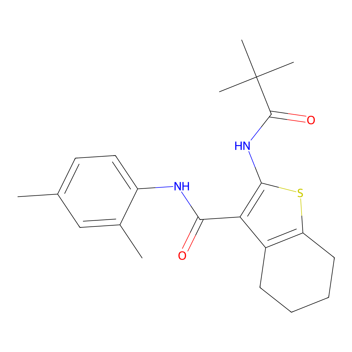 N-(2,4-dimethylphenyl)-2-[(2,2-dimethylpropanoyl)amino]-4,5,6,7-tetrahydro-1-benzothiophene-3-carboxamide molecular structure, CAS 342594-31-4