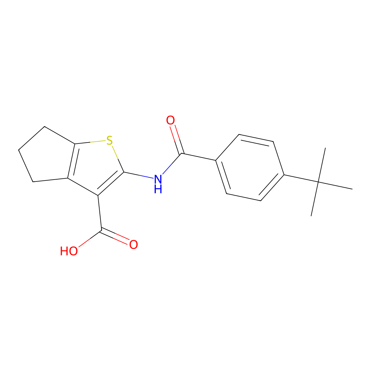 2-[(4-tert-butylbenzoyl)amino]-5,6-dihydro-4H-cyclopenta[b]thiophene-3-carboxylic acid molecular structure, CAS 342594-83-6