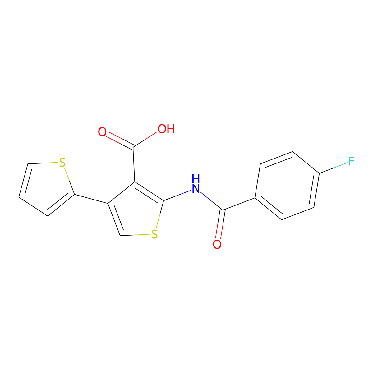 5'-(4-Fluorobenzamido)-[2,3'-bithiophene]-4'-carboxylic acid molecular structure, CAS 342594-87-0