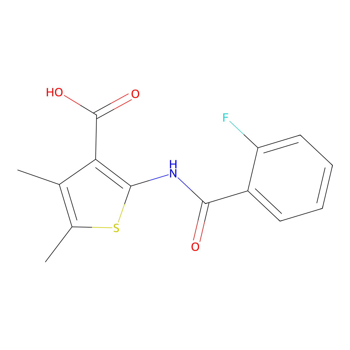 2-[(2-Fluorobenzoyl)amino]-4,5-dimethylthiophene-3-carboxylic acid molecular structure, CAS 342594-89-2